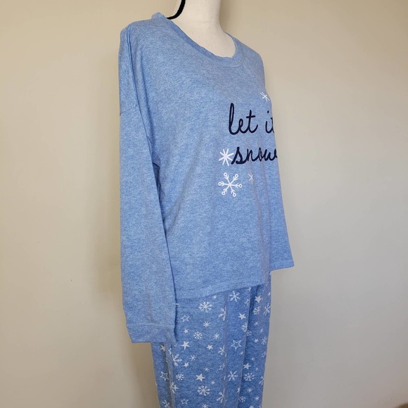 Merry Lane Size XXL Let It Snow 2 Pc PJ Set Snowflake Print Elastic Waist Blue - Picture 3 of 16